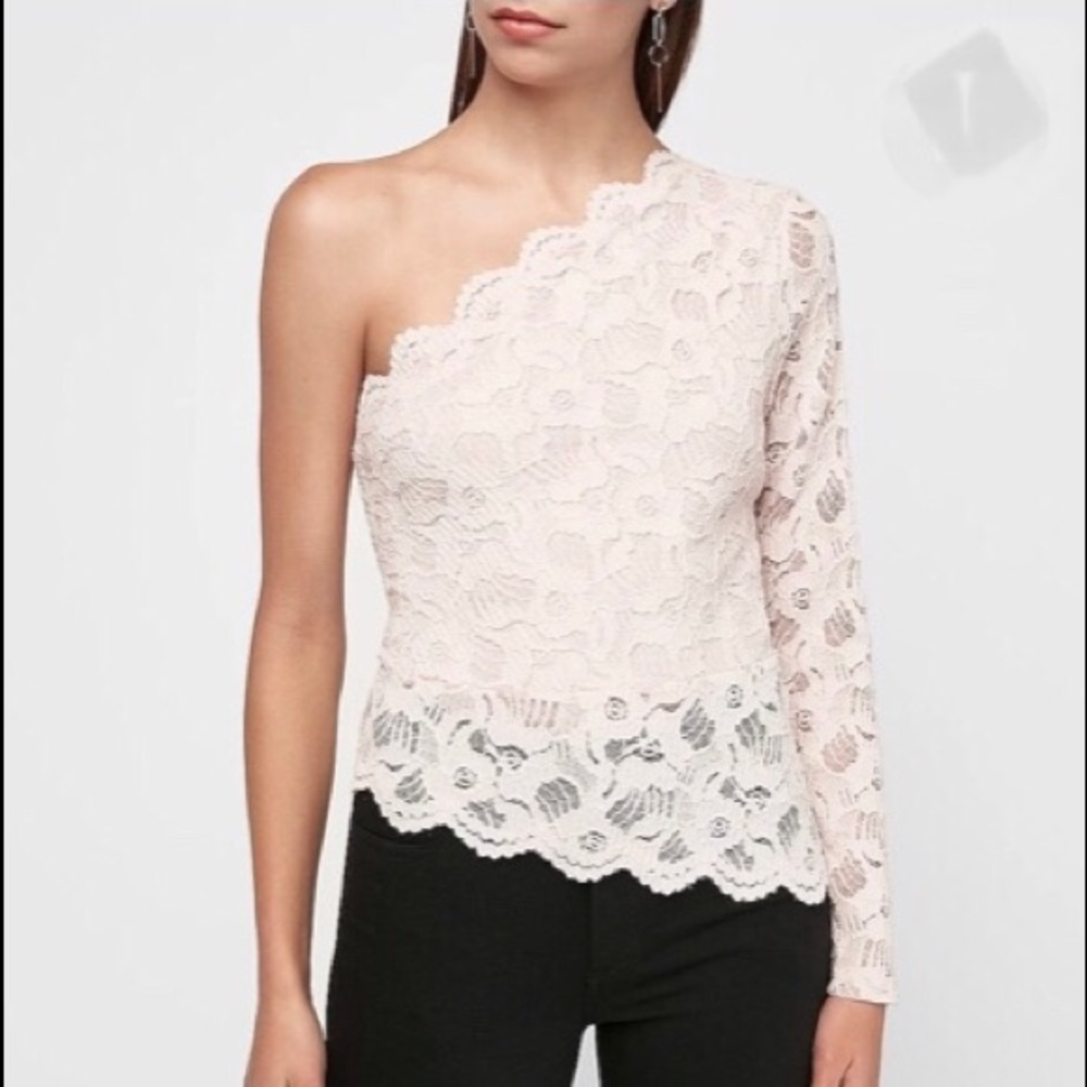 Express asymmetrical one sleeve lace top